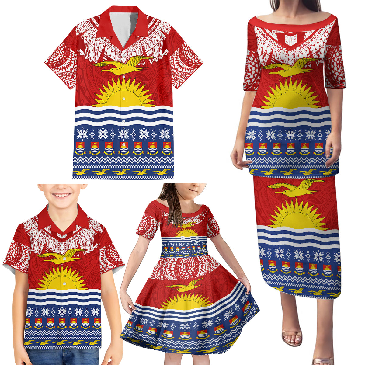 Personalised Kiribati Christmas Family Matching Puletasi Dress and Hawaiian Shirt Tekeraoi n Te Tiritimati Polynesian Tribal LT9 - Polynesian Pride