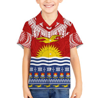 Personalised Kiribati Christmas Family Matching Summer Maxi Dress and Hawaiian Shirt Tekeraoi n Te Tiritimati Polynesian Tribal LT9 Son's Shirt Red - Polynesian Pride