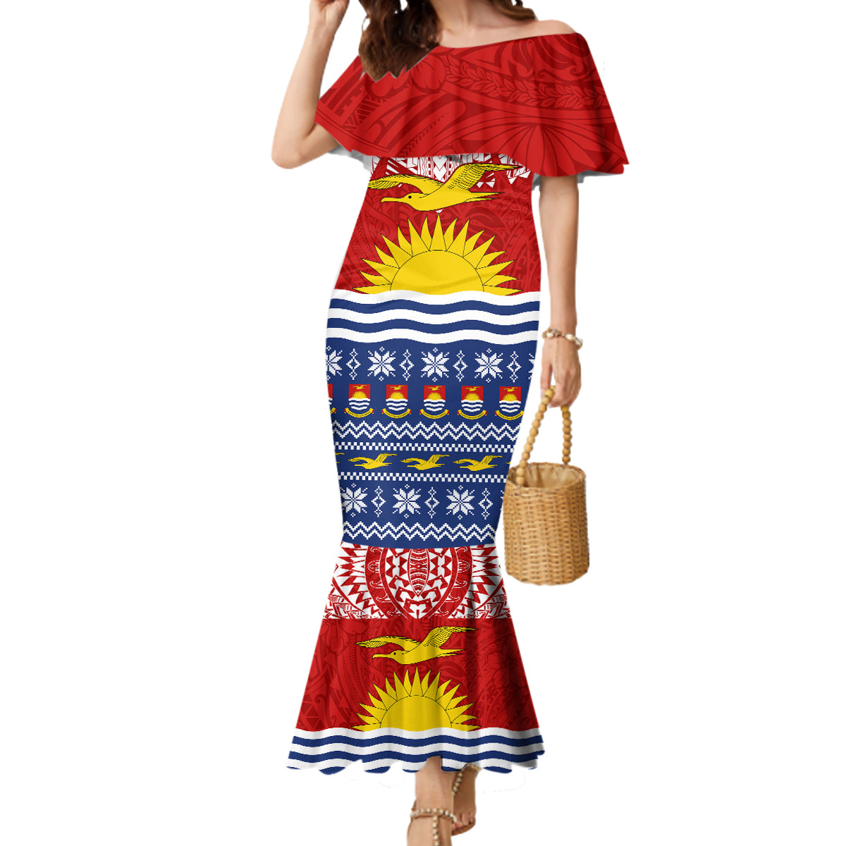 Personalised Kiribati Christmas Mermaid Dress Tekeraoi n Te Tiritimati Polynesian Tribal LT9 Women Red - Polynesian Pride