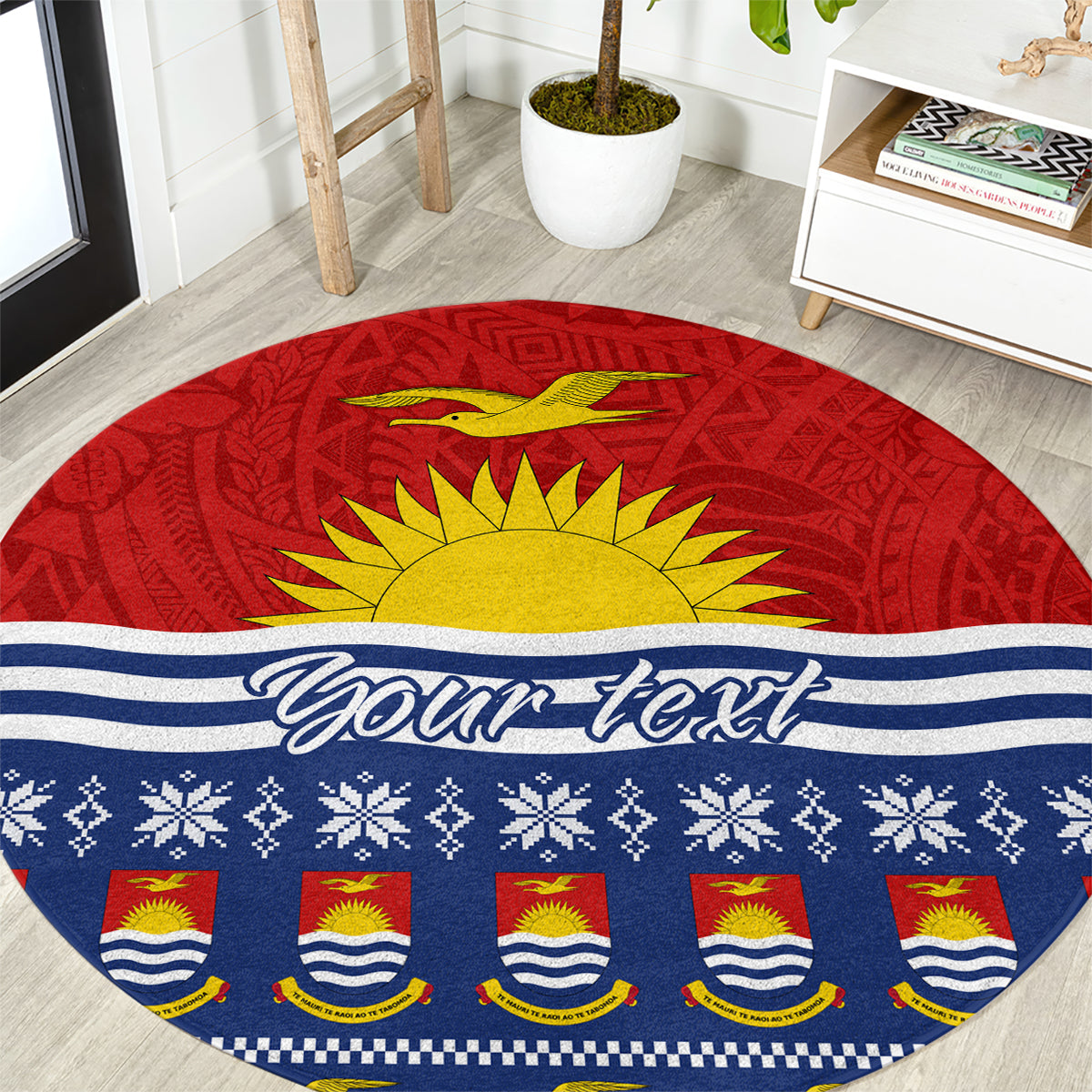 Personalised Kiribati Christmas Round Carpet Tekeraoi n Te Tiritimati Polynesian Tribal LT9 Red - Polynesian Pride