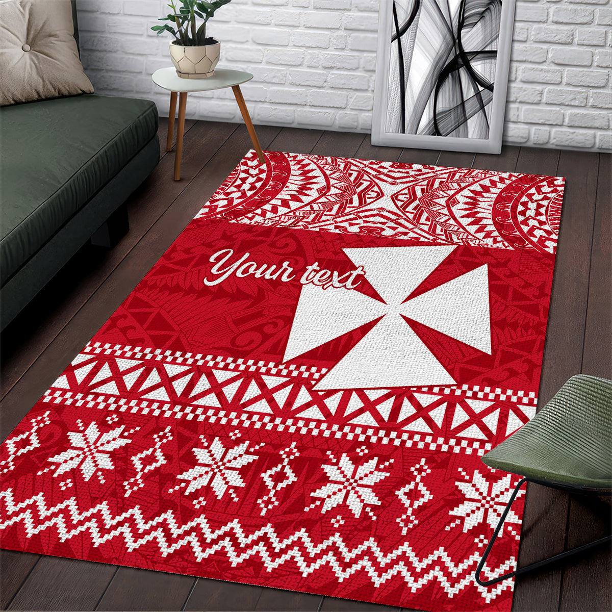 Personalised Wallis and Futuna Christmas Area Rug Polynesian Tribal LT9 Red - Polynesian Pride