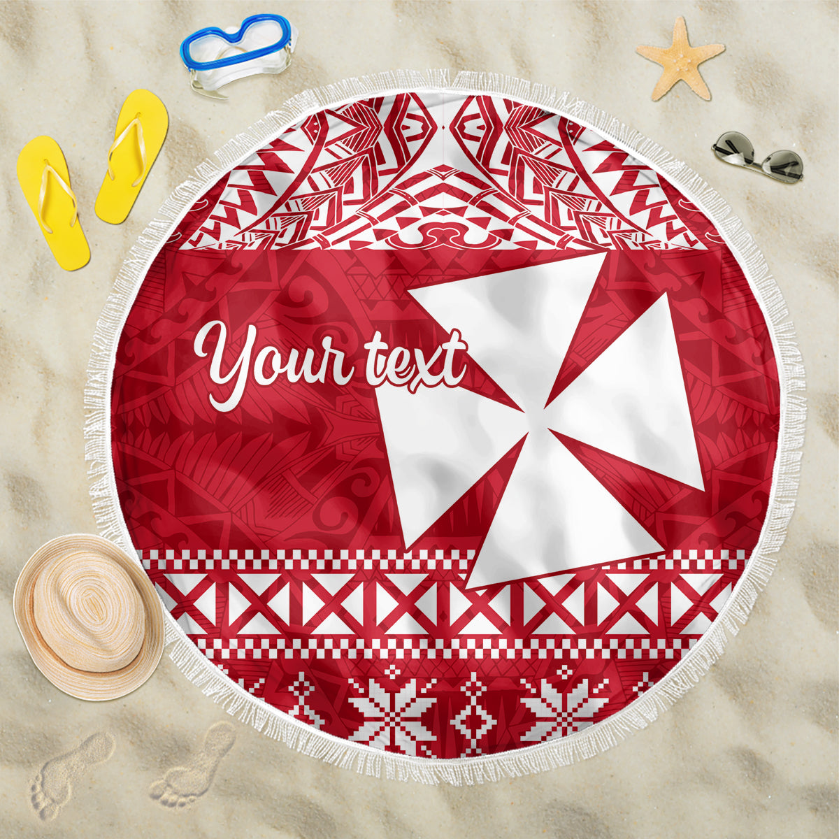 Personalised Wallis and Futuna Christmas Beach Blanket Polynesian Tribal LT9 One Size 150cm Red - Polynesian Pride