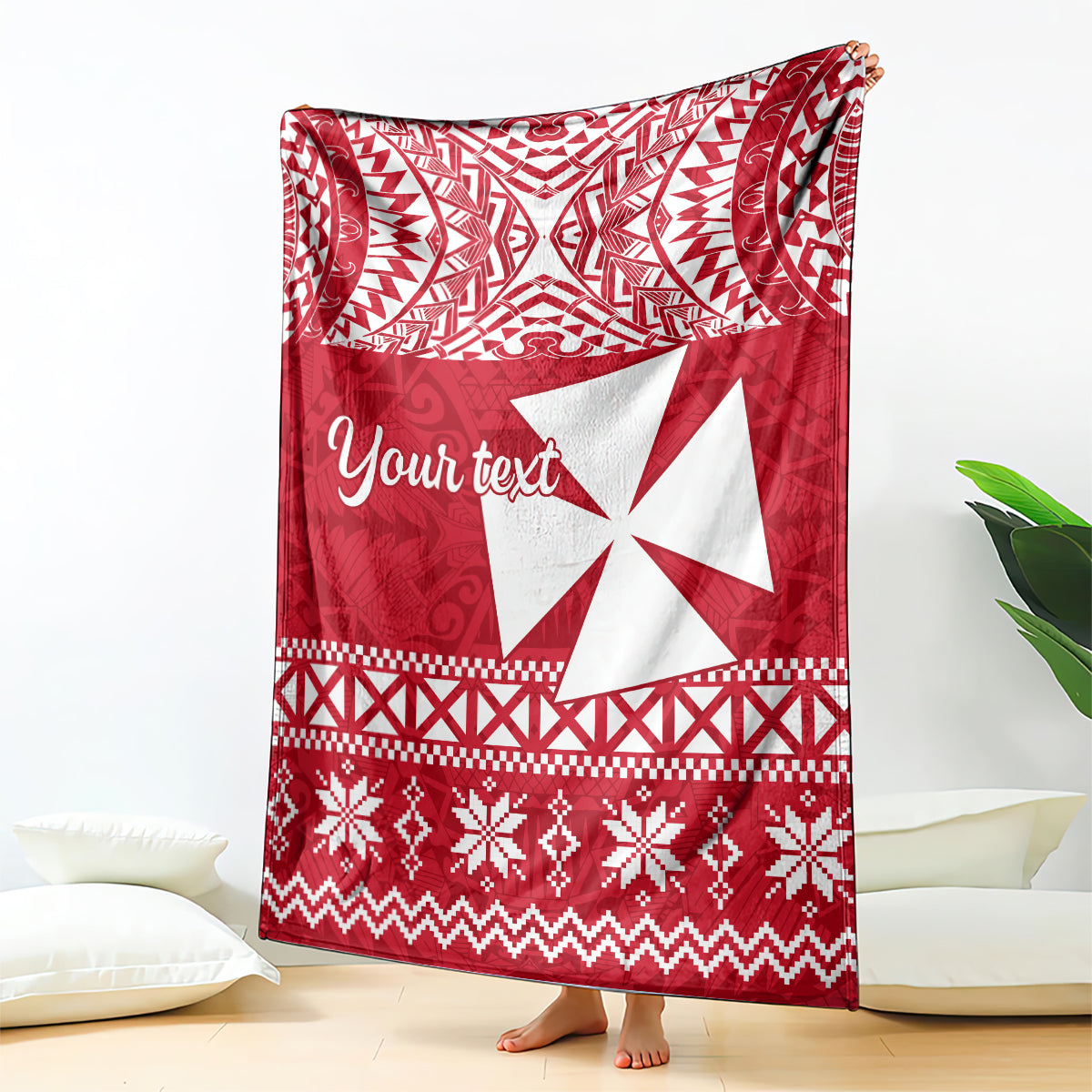 Personalised Wallis and Futuna Christmas Blanket Polynesian Tribal LT9 Red - Polynesian Pride