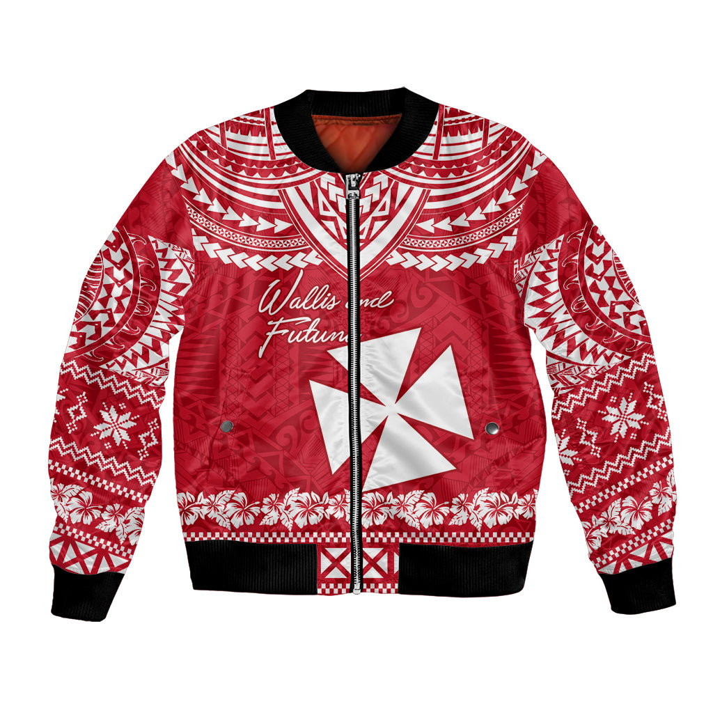 Personalised Wallis and Futuna Christmas Bomber Jacket Polynesian Tribal LT9 Unisex Red - Polynesian Pride