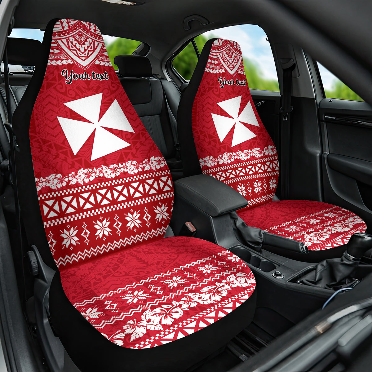 Personalised Wallis and Futuna Christmas Car Seat Cover Polynesian Tribal LT9 One Size Red - Polynesian Pride