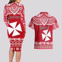 Personalised Wallis and Futuna Christmas Couples Matching Long Sleeve Bodycon Dress and Hawaiian Shirt Polynesian Tribal LT9 - Polynesian Pride