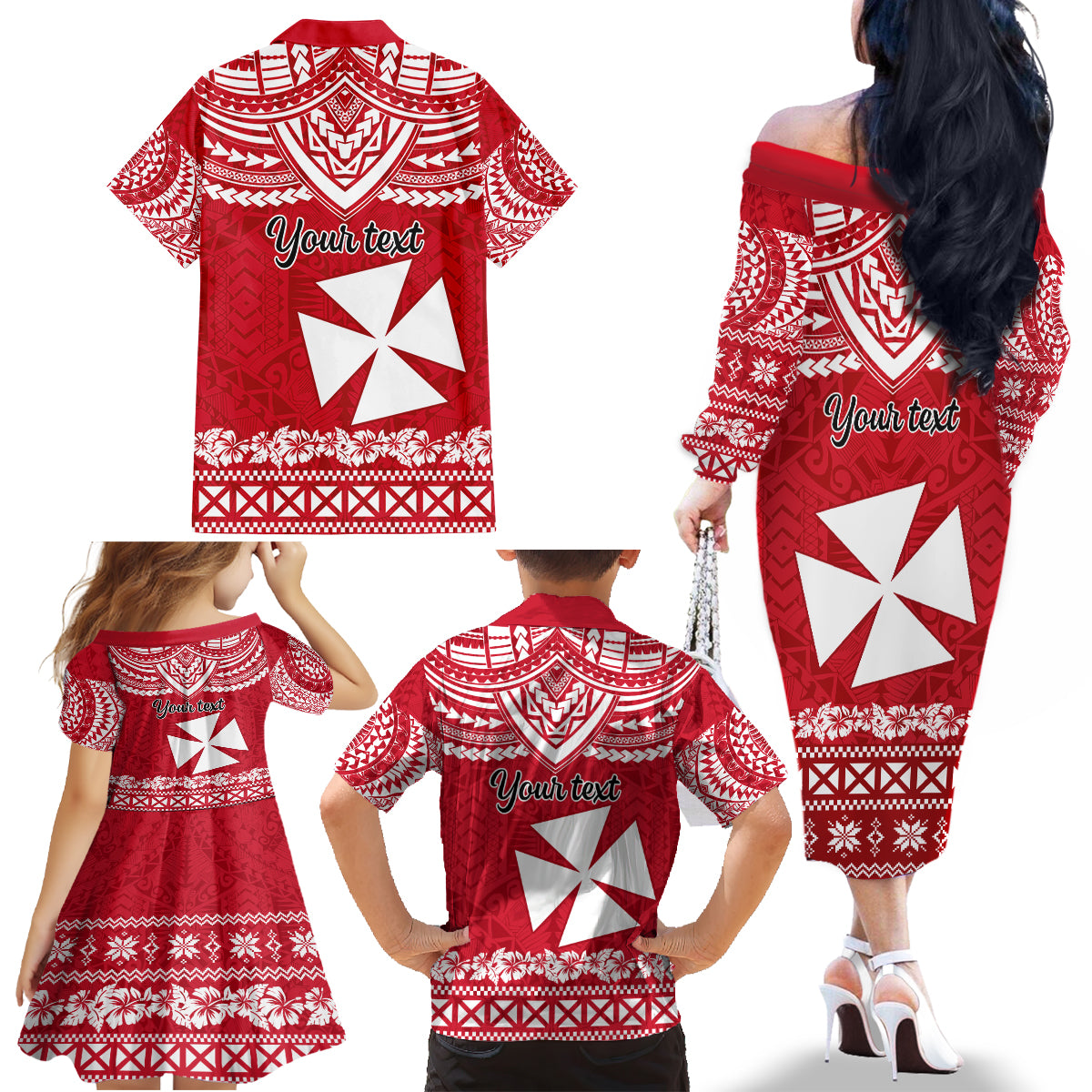 Personalised Wallis and Futuna Christmas Family Matching Off Shoulder Long Sleeve Dress and Hawaiian Shirt Polynesian Tribal LT9 - Polynesian Pride