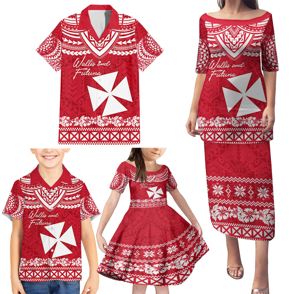 Personalised Wallis and Futuna Christmas Family Matching Puletasi Dress and Hawaiian Shirt Polynesian Tribal LT9 - Polynesian Pride