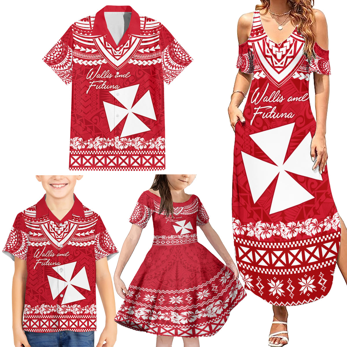 Personalised Wallis and Futuna Christmas Family Matching Summer Maxi Dress and Hawaiian Shirt Polynesian Tribal LT9 - Polynesian Pride