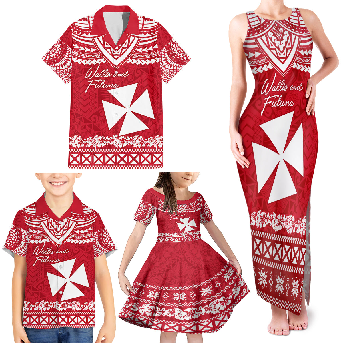 Personalised Wallis and Futuna Christmas Family Matching Tank Maxi Dress and Hawaiian Shirt Polynesian Tribal LT9 - Polynesian Pride