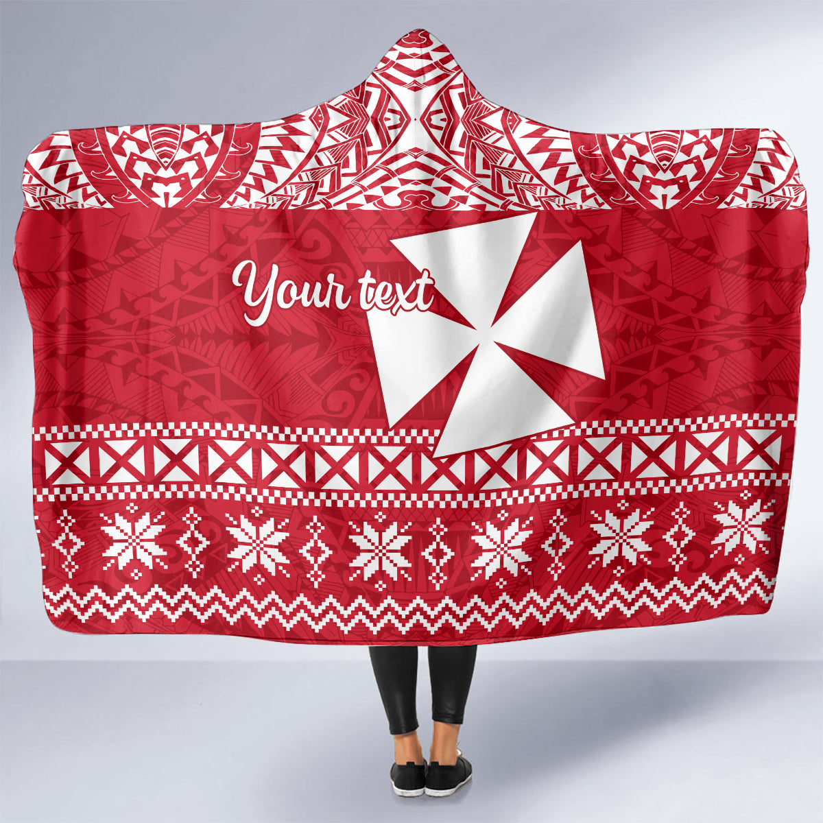 Personalised Wallis and Futuna Christmas Hooded Blanket Polynesian Tribal LT9 - Polynesian Pride