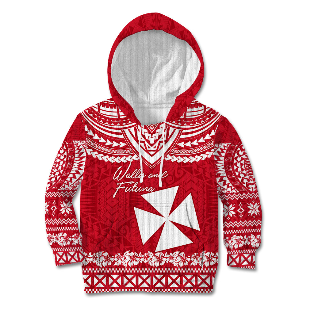 Personalised Wallis and Futuna Christmas Kid Hoodie Polynesian Tribal LT9 Hoodie Red - Polynesian Pride