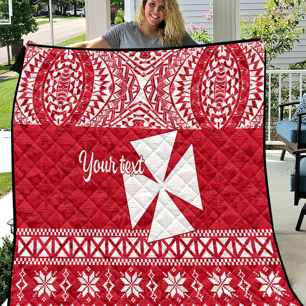 Personalised Wallis and Futuna Christmas Quilt Polynesian Tribal LT9 Red - Polynesian Pride