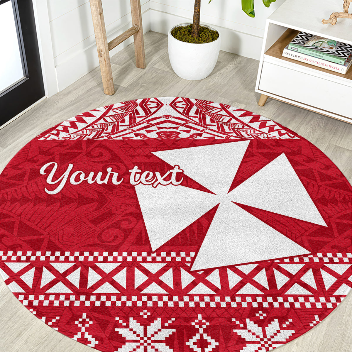 Personalised Wallis and Futuna Christmas Round Carpet Polynesian Tribal LT9 Red - Polynesian Pride