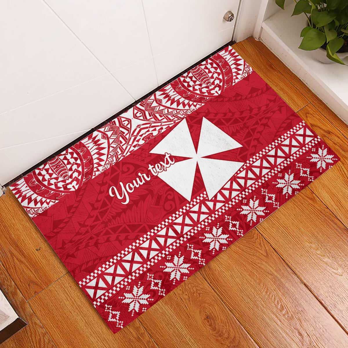 Personalised Wallis and Futuna Christmas Rubber Doormat Polynesian Tribal LT9 Red - Polynesian Pride