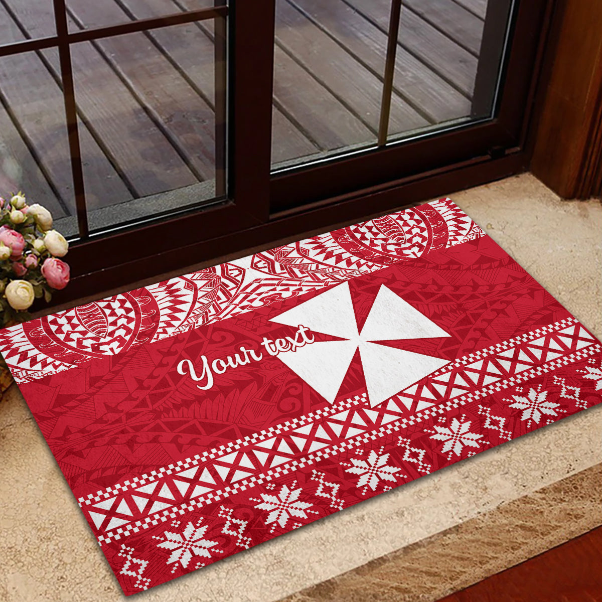 Personalised Wallis and Futuna Christmas Rubber Doormat Polynesian Tribal LT9 - Polynesian Pride