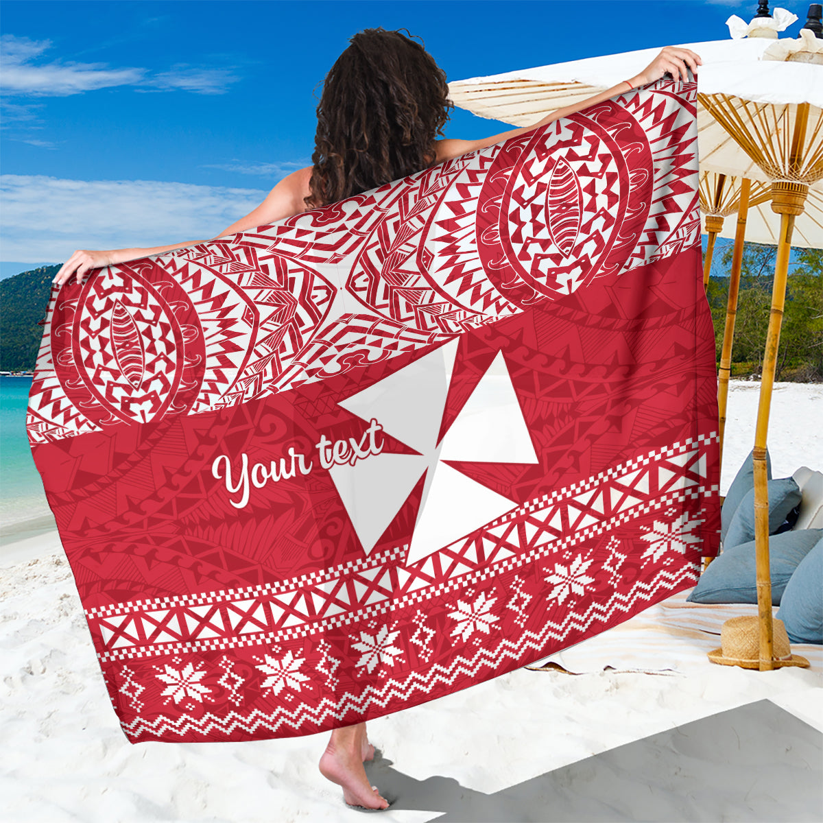 Personalised Wallis and Futuna Christmas Sarong Polynesian Tribal LT9 One Size 44 x 66 inches Red - Polynesian Pride