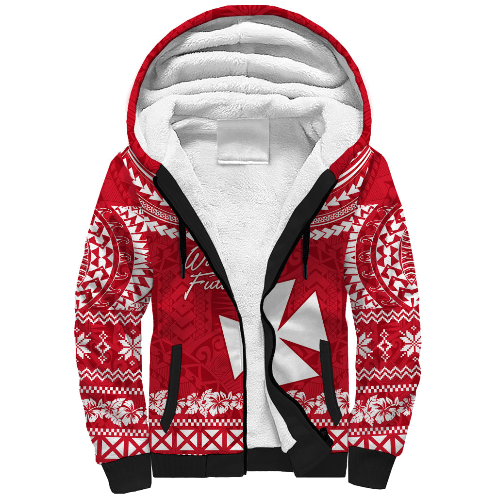 Personalised Wallis and Futuna Christmas Sherpa Hoodie Polynesian Tribal LT9 Unisex Red - Polynesian Pride