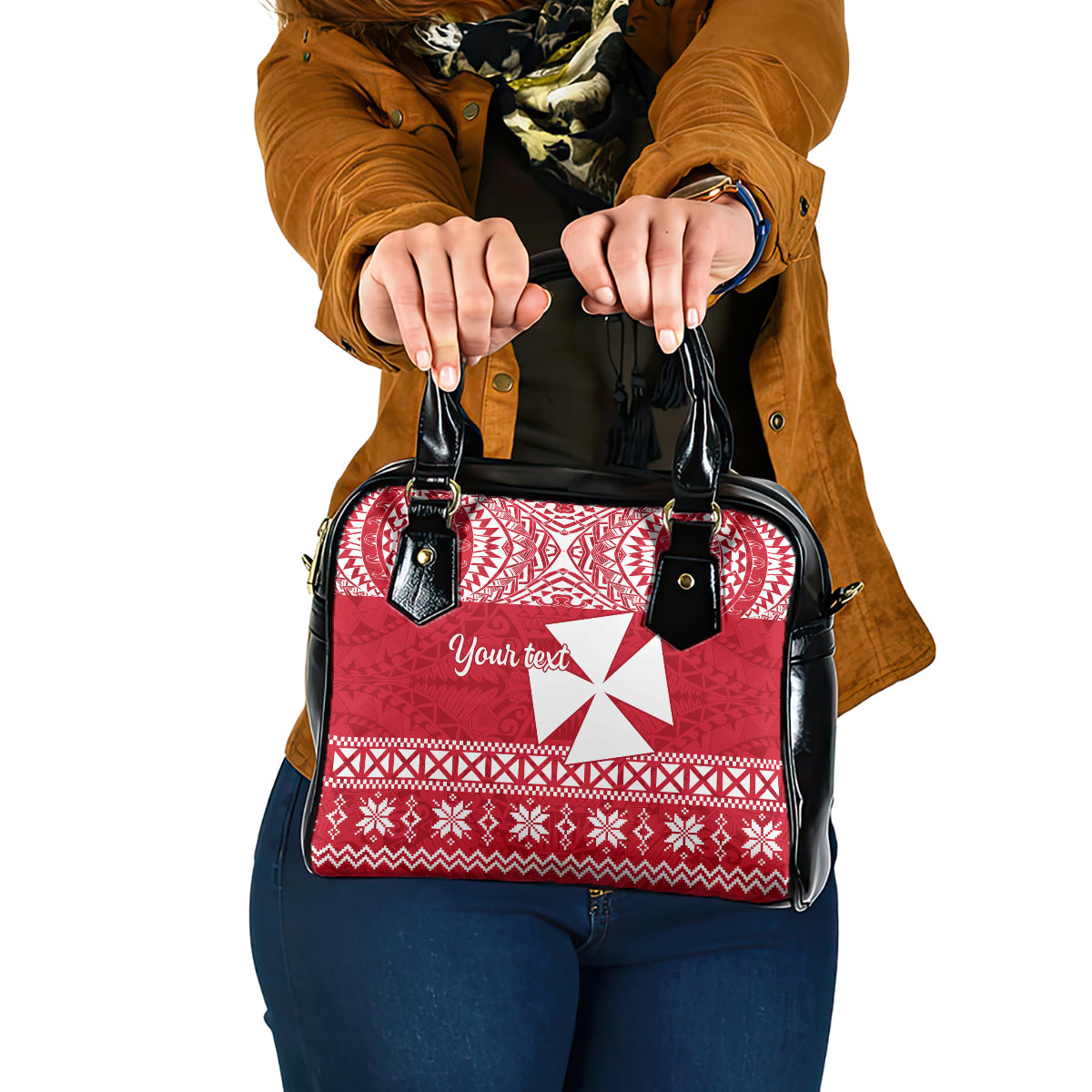 Personalised Wallis and Futuna Christmas Shoulder Handbag Polynesian Tribal LT9 One Size Red - Polynesian Pride