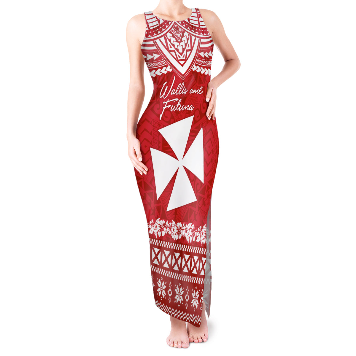 Personalised Wallis and Futuna Christmas Tank Maxi Dress Polynesian Tribal LT9 Women Red - Polynesian Pride