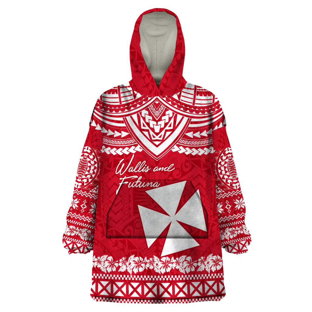 Personalised Wallis and Futuna Christmas Wearable Blanket Hoodie Polynesian Tribal LT9 One Size Red - Polynesian Pride