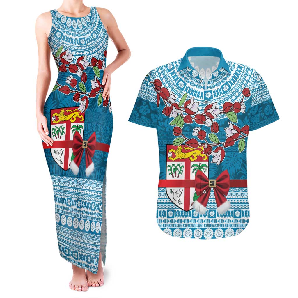 Fijian Tagimoucia Flowers Couples Matching Tank Maxi Dress and Hawaiian Shirt Christmas Coquette bow