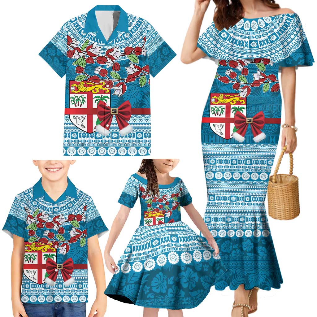 Fijian Tagimoucia Flowers Family Matching Mermaid Dress and Hawaiian Shirt Christmas Coquette bow