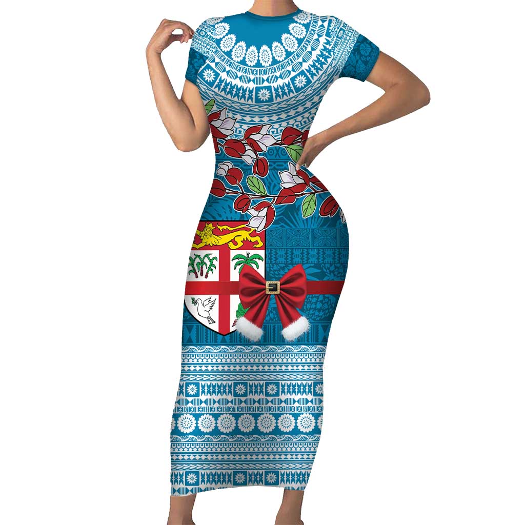 Fijian Tagimoucia Flowers Family Matching Short Sleeve Bodycon Dress and Hawaiian Shirt Christmas Coquette bow