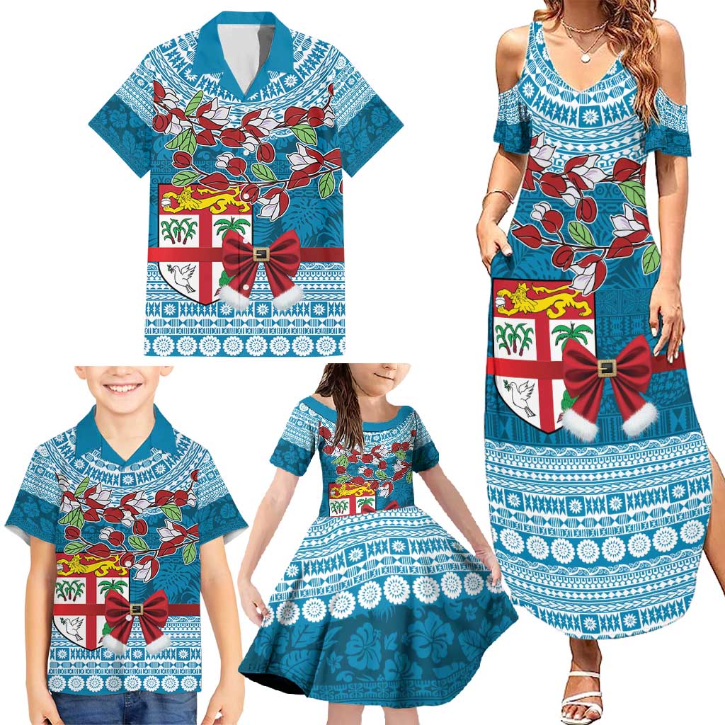 Fijian Tagimoucia Flowers Family Matching Summer Maxi Dress and Hawaiian Shirt Christmas Coquette bow