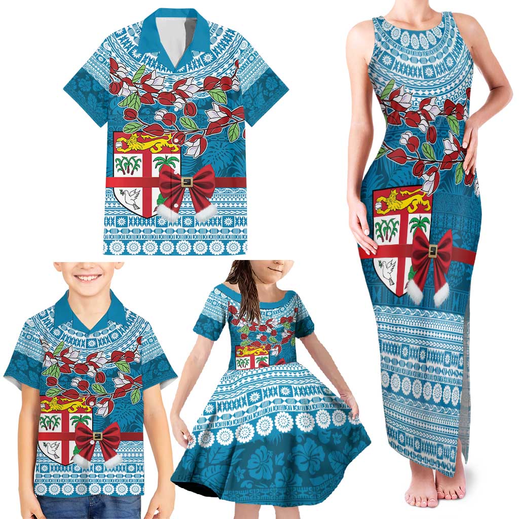 Fijian Tagimoucia Flowers Family Matching Tank Maxi Dress and Hawaiian Shirt Christmas Coquette bow