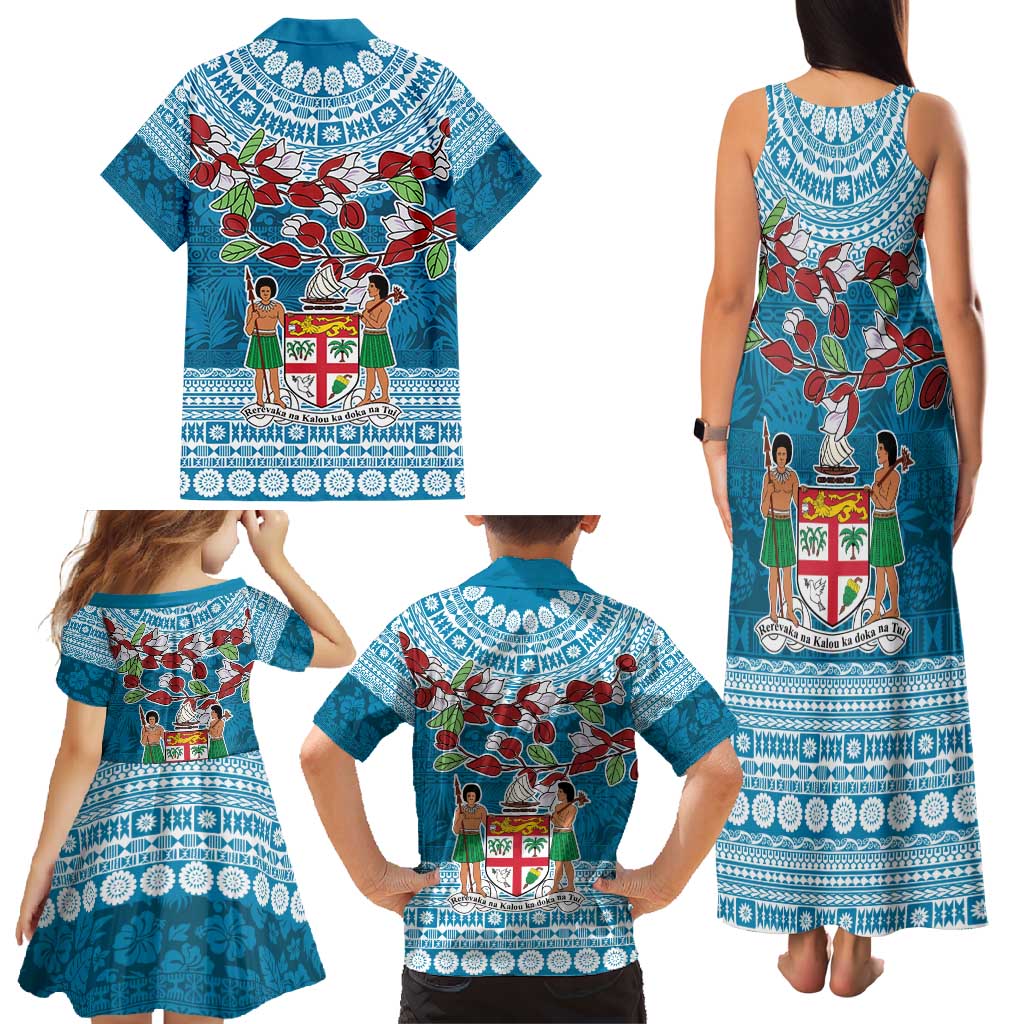 Fijian Tagimoucia Flowers Family Matching Tank Maxi Dress and Hawaiian Shirt Christmas Coquette bow