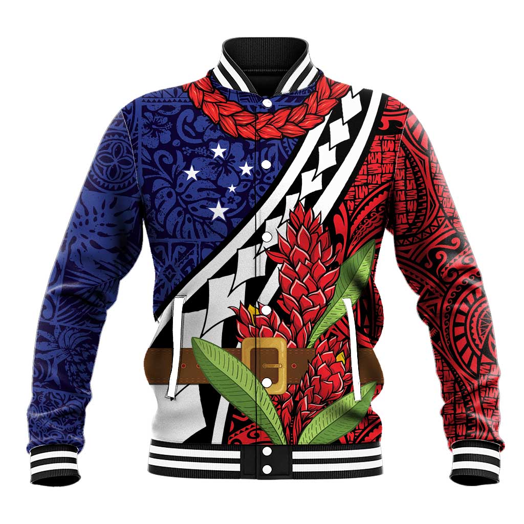 Samoan Ula Fala Flowers Baseball Jacket Christmas Santa Belt