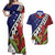 Samoan Ula Fala Flowers Couples Matching Off Shoulder Maxi Dress and Hawaiian Shirt Christmas Santa Belt