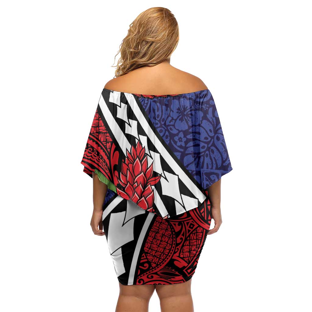 Samoan Ula Fala Flowers Family Matching Off Shoulder Short Dress and Hawaiian Shirt Christmas Santa Belt