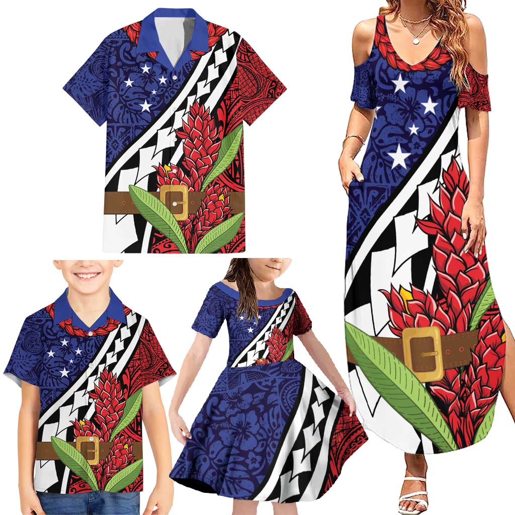 Samoan Ula Fala Flowers Family Matching Summer Maxi Dress and Hawaiian Shirt Christmas Santa Belt