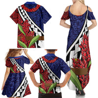 Samoan Ula Fala Flowers Family Matching Summer Maxi Dress and Hawaiian Shirt Christmas Santa Belt