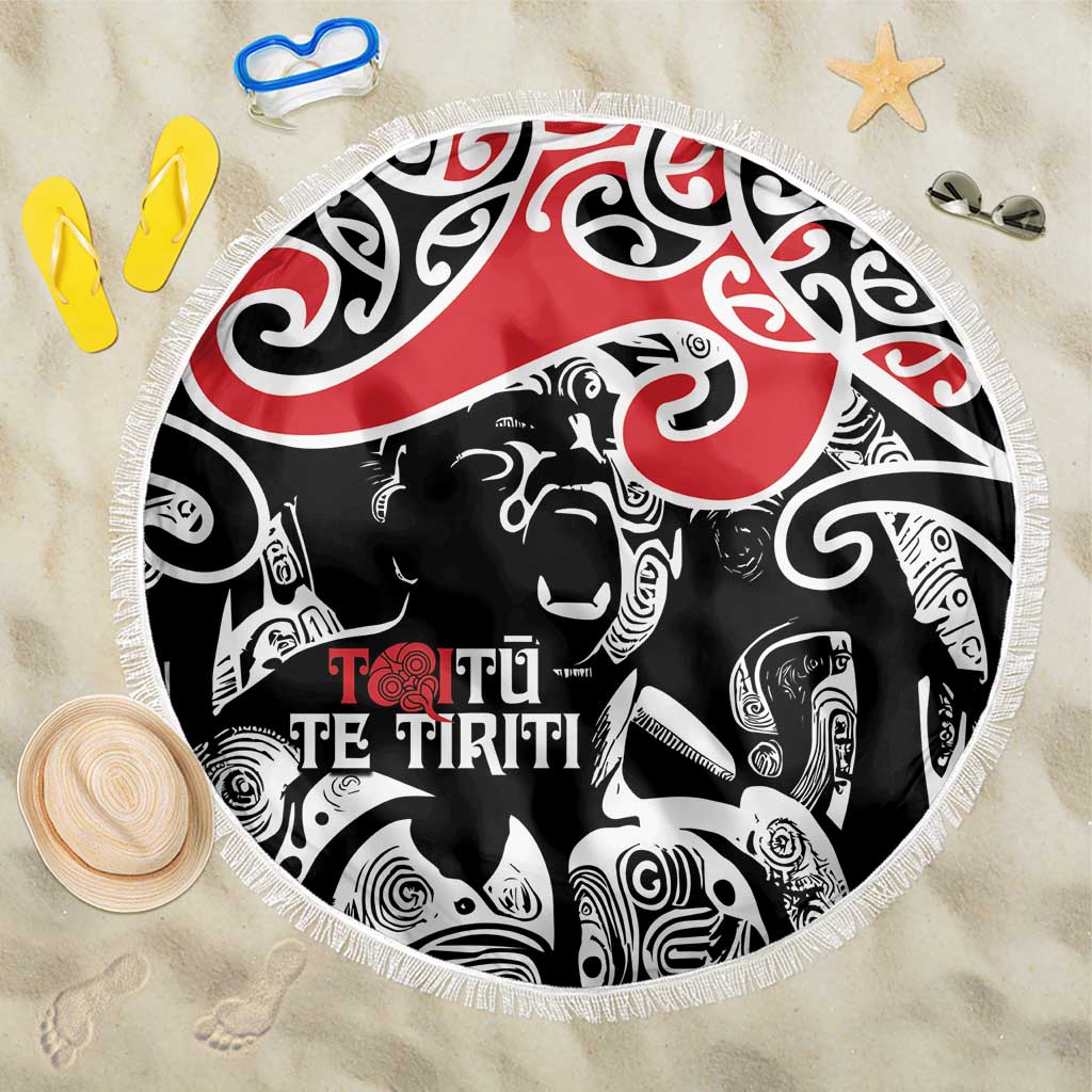 Aotearoa Toitu Te Tiriti Beach Blanket New Zealand Stand Together Stand Stronger LT9 One Size 150cm Black - Polynesian Pride