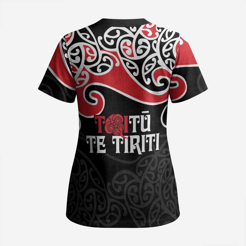 Aotearoa Toitu Te Tiriti Scrub Top New Zealand Stand Together Stand Stronger - Polynesian Pride