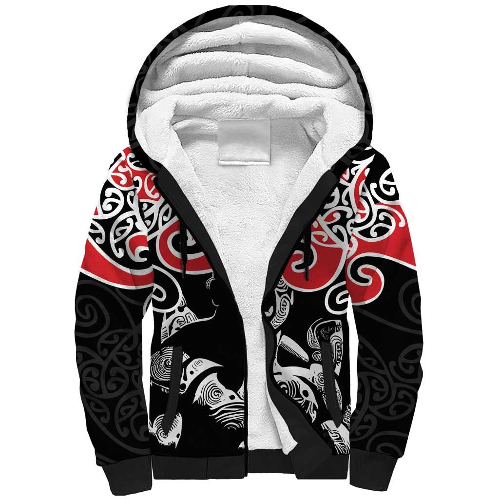 Aotearoa Toitu Te Tiriti Sherpa Hoodie New Zealand Stand Together Stand Stronger LT9 Unisex Black - Polynesian Pride