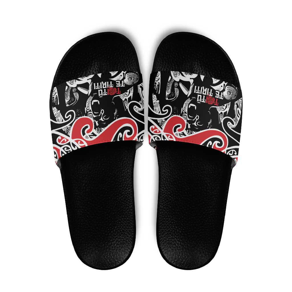 Aotearoa Toitu Te Tiriti Slide Sandals New Zealand Stand Together Stand Stronger - Polynesian Pride