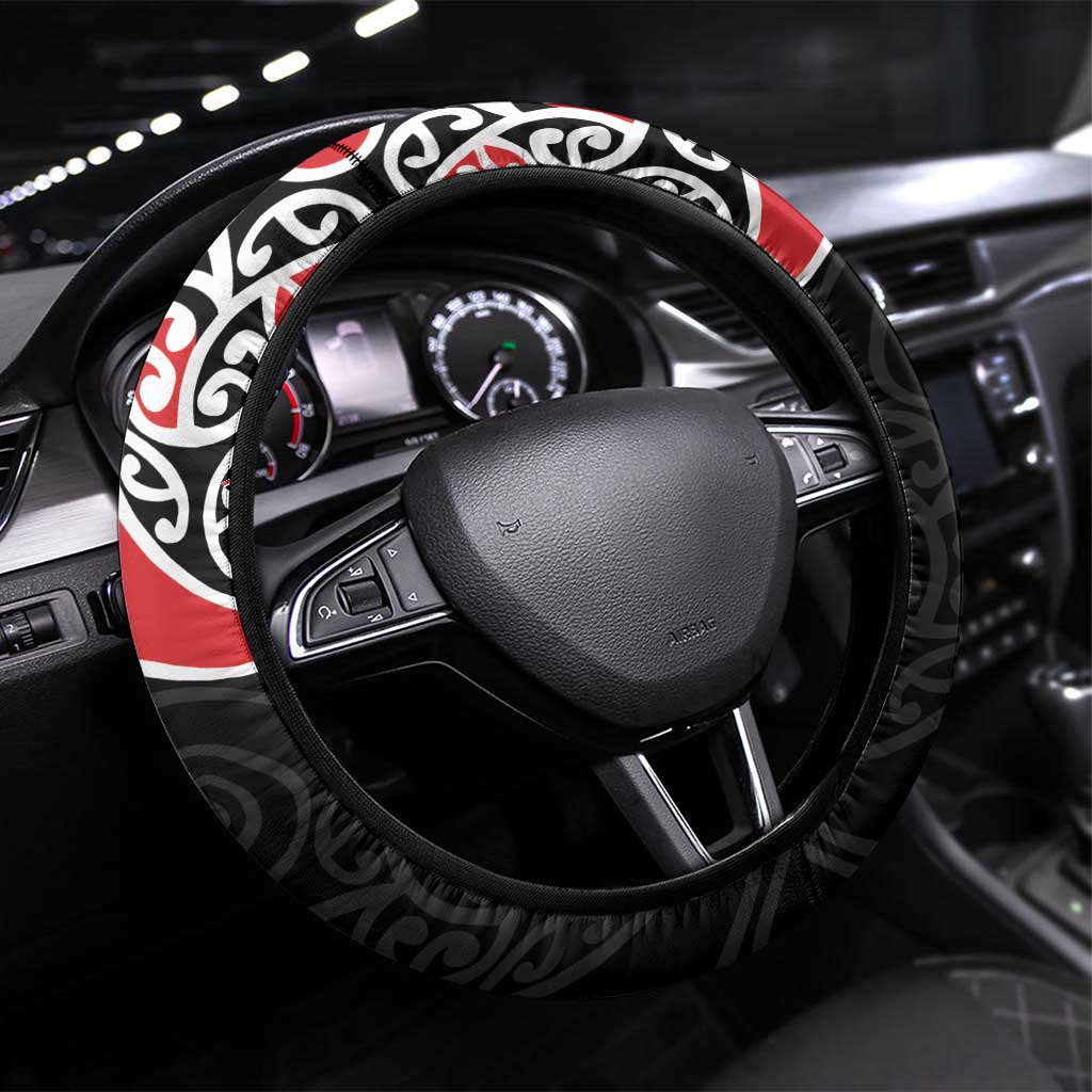 Aotearoa Toitu Te Tiriti Steering Wheel Cover New Zealand Stand Together Stand Stronger LT9 Universal Fit Black - Polynesian Pride