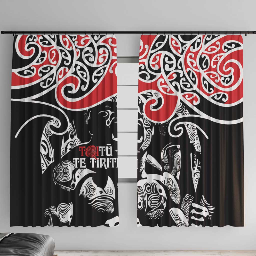 Aotearoa Toitu Te Tiriti Window Curtain New Zealand Stand Together Stand Stronger LT9 With Hooks Black - Polynesian Pride