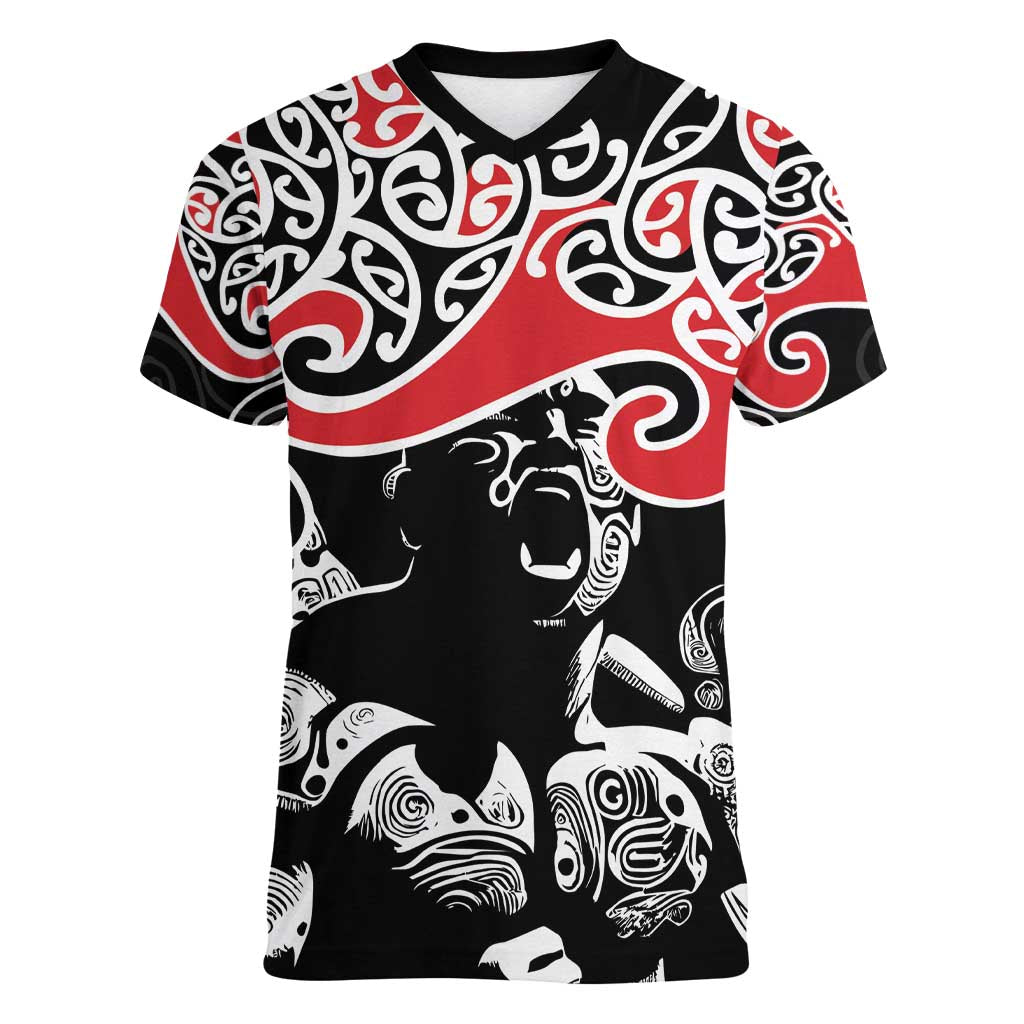 Aotearoa Toitu Te Tiriti Women V-Neck T-Shirt New Zealand Stand Together Stand Stronger LT9 Female Black - Polynesian Pride