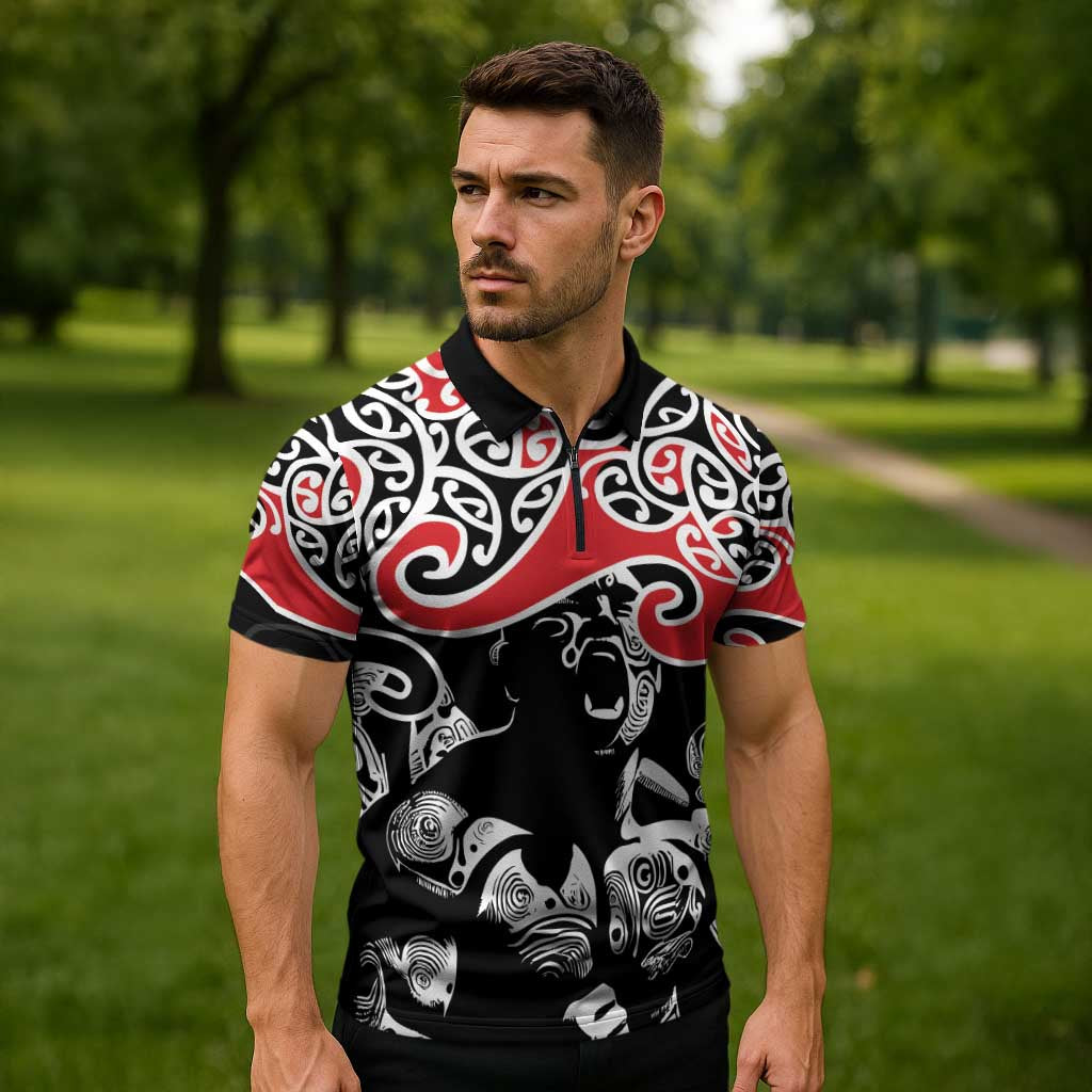 Aotearoa Toitu Te Tiriti Zipper Polo Shirt New Zealand Stand Together Stand Stronger - Polynesian Pride