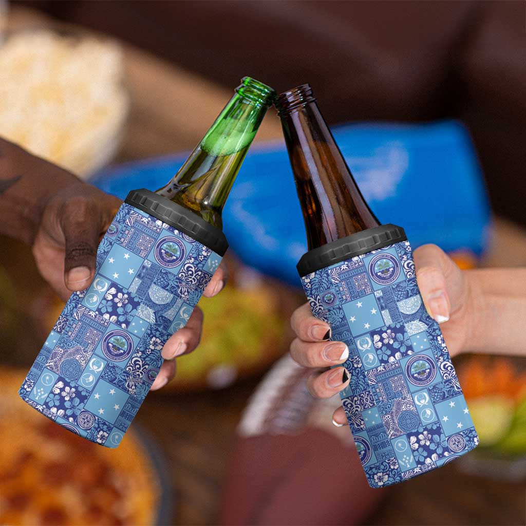 Federated States of Micronesia Merry Christmas 4 in 1 Can Cooler Tumbler Pacific Patchwork Xmas Vibes - Polynesian Pride