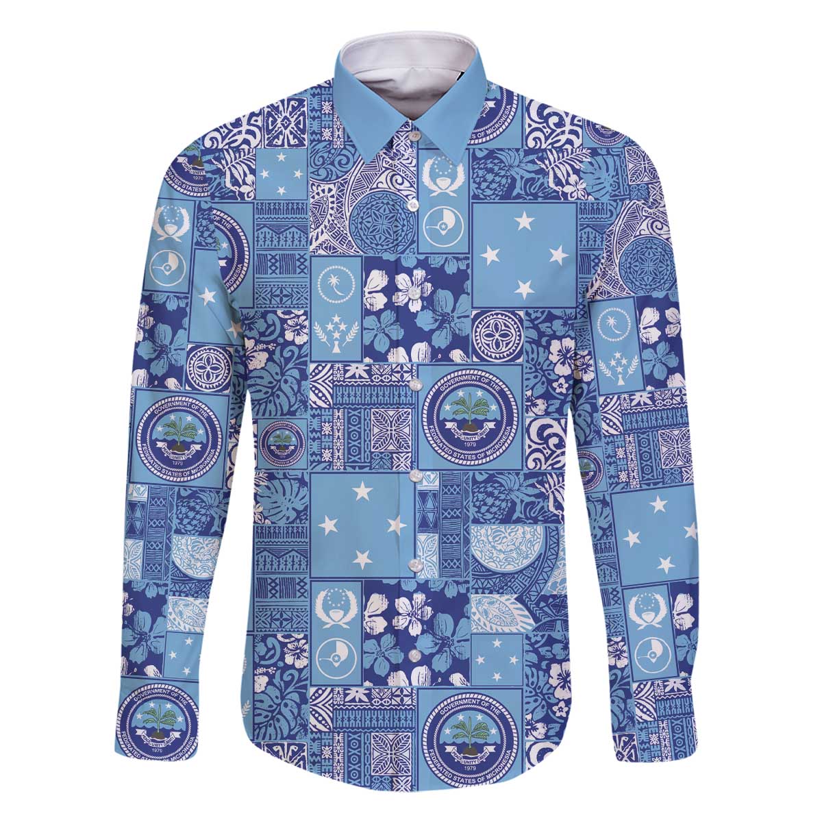 Federated States of Micronesia Merry Christmas Family Matching Off The Shoulder Long Sleeve Dress and Hawaiian Shirt Pacific Patchwork Xmas Vibes - Polynesian Pride