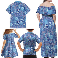 Federated States of Micronesia Merry Christmas Family Matching Off Shoulder Maxi Dress and Hawaiian Shirt Pacific Patchwork Xmas Vibes - Polynesian Pride