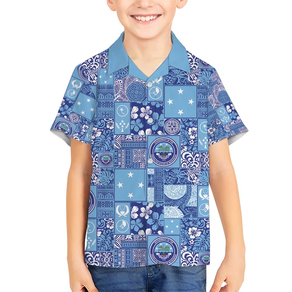 Federated States of Micronesia Merry Christmas Kid Hawaiian Shirt Pacific Patchwork Xmas Vibes - Polynesian Pride