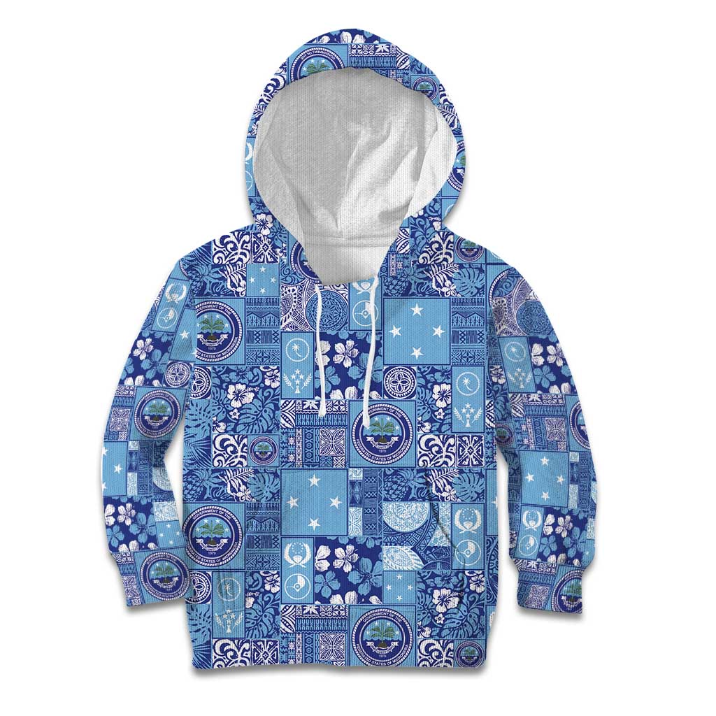 Federated States of Micronesia Merry Christmas Kid Hoodie Pacific Patchwork Xmas Vibes - Polynesian Pride