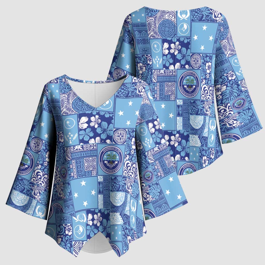 Federated States of Micronesia Merry Christmas Kimono Sleeve Blouse Pacific Patchwork Xmas Vibes - Polynesian Pride